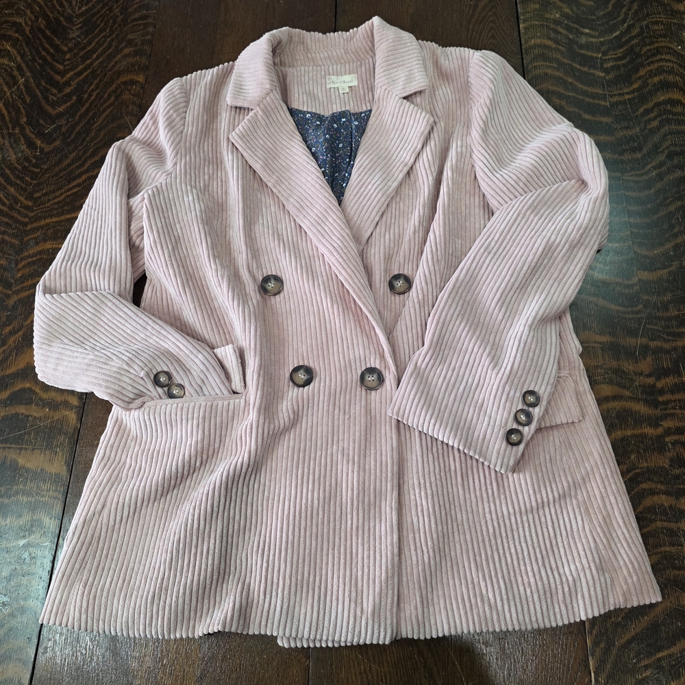 Hem & Thread dusty rose/pink‎ corduroy relaxed fit double-breasted blazer